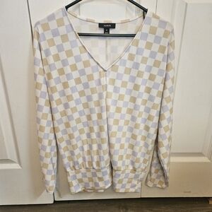 Alfani Beige and Cream Checkered Top